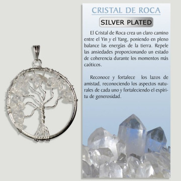 QUARTZ CRISTAL. Pendentif arbre de vie en métal argenté. 3,5 cm.