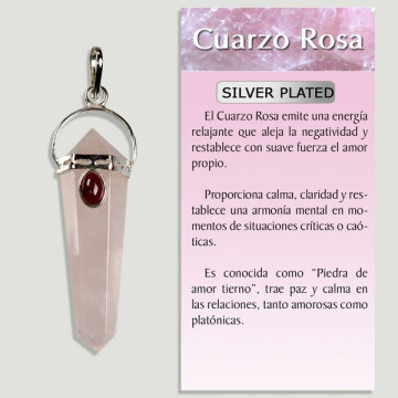 CUARZO ROSA y cabujón GRANATE. Colgante PLATA