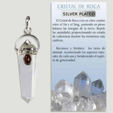 CUARZO CRISTAL y cabujón GRANATE. Colgante PLATA