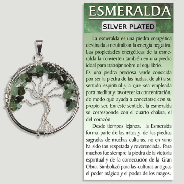 EMERALD. Silverplated Tree Of Life Pendant. 3.5cm.