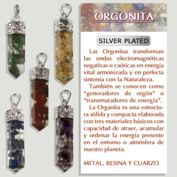 ORGONITE. Silver plated tip pendant. Assorted colors.