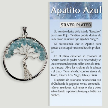 APATITE. Pendentif arbre de vie en métal argenté. 3,5 cm.