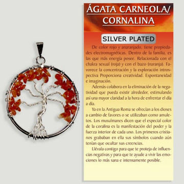 CARNEOLE. Pendentif arbre de vie en métal argenté. 3,5 cm.