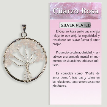 PINK QUARTZ. Silverplated Tree Of Life Pendant. 3.5cm.