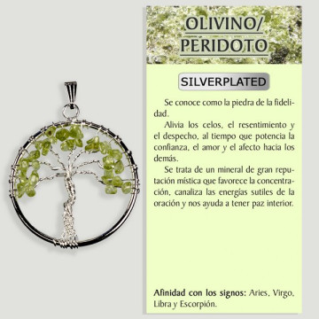 PERIDOTO. Colgante Silverplated Árbol De La Vida. 3,5cm. 