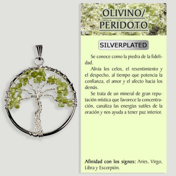 PERIDOT. Silverplated Tree Of Life Pendant. 3.5cm.