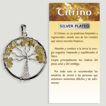 CITRINE. Pendentif arbre de vie en métal argenté. 3,5 cm.