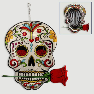 Spinner acero. Calavera con rosa. 29x30cm. 