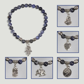 REMPLACEMENT. Bracelet boule et perles 6mm. Sodalite.