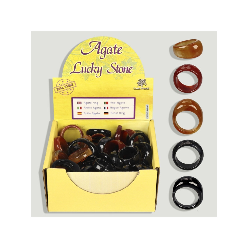 AGATE – LUCKY STONE. Assorted faceted ring. AGATE – LUCKY STONE. Assorted faceted ring.