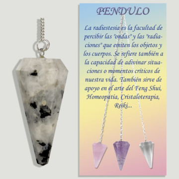 MOON STONE. Faceted pendulum with metal chain.