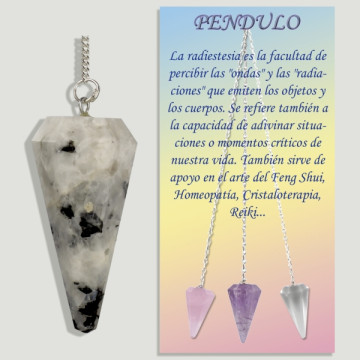 PIEDRA LUNA. Péndulo facetado con cadena metal.