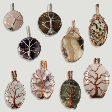 Tree of Life. Silver/copper filigree pendant. Assorted minerals.