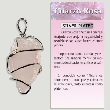 CUARZO ROSA. Colgante Silverplated filigrana mineral bruto.