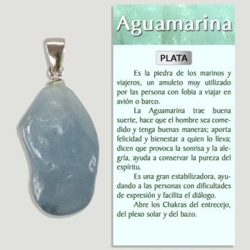 AQUAMARINE. SILVER pendant rolled