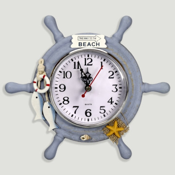 Horloge de table BEACH. gouvernail bleu. 23cm.