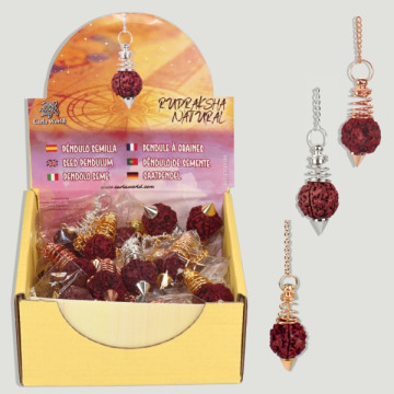 RUDRAKSHA NATURAL. Péndulo silver plated, golden plated y copper plated. Semilla rudraksha. 