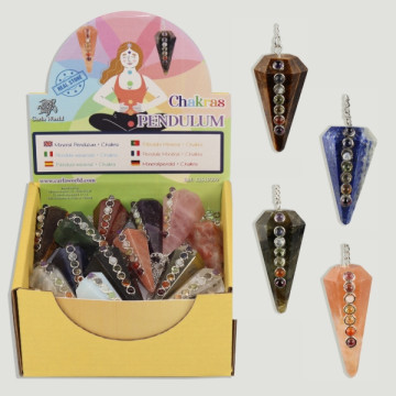 CHAKRAS PENDULUM. Faceted pendulum cabochons chakras. Assorted minerals.