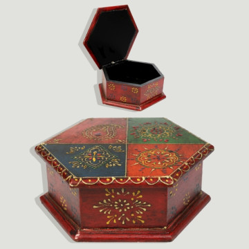 Caja madera hexagonal con henna. 18x18cm