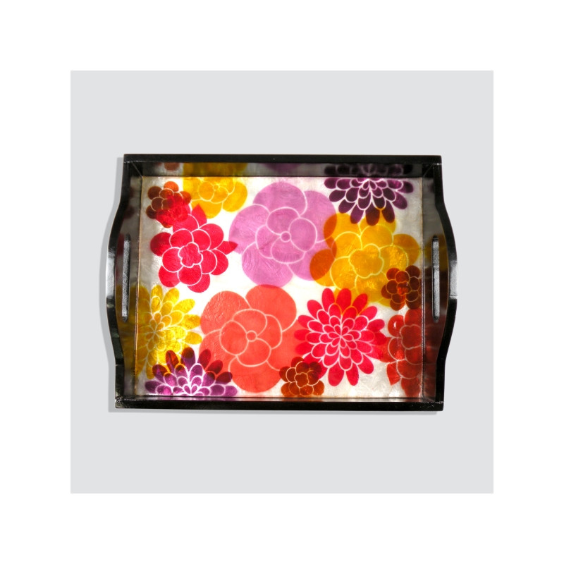 Bandeja capiz/nácar. 32,5x25,6cm. Flores Bandeja capiz/nácar. 32,5x25,6cm. Flores