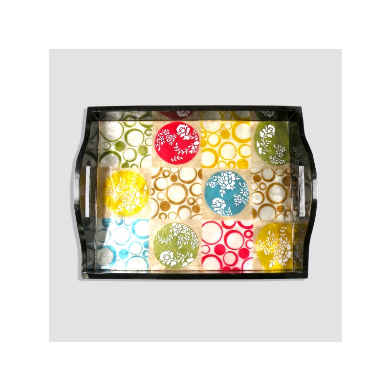 Bandeja capiz/nácar. 32,5x25,6cm. Circulos y flores Bandeja capiz/nácar. 32,5x25,6cm. Circulos y flores