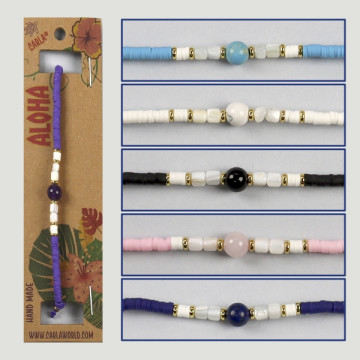 Hook 53. Adjustable mineral/shell bracelets.