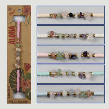 Hook 57. Adjustable mineral/shell bracelets.