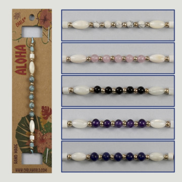 Hook 58. Adjustable mineral/shell bracelets.