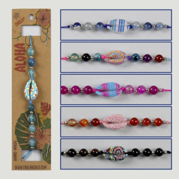 Hook 59. Adjustable mineral/shell bracelets.