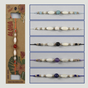 Hook 61. Adjustable mineral/shell bracelets.