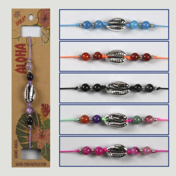 Hook 63. Adjustable mineral/shell bracelets.