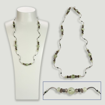 FOREST silver necklace. Prehnite and Smoky Quartz.