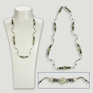 Collier FOREST en argent. Préhnite et quartz fumé.