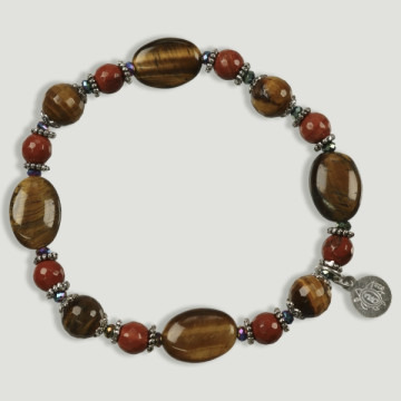 Pulseira de prata FOREST. Olho de tigre e Jasper vermelho.