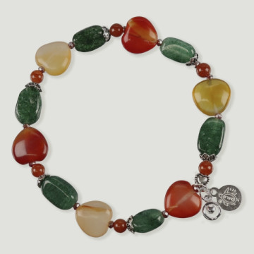 FOREST silver bracelet. Jade and orange aventurine heart.
