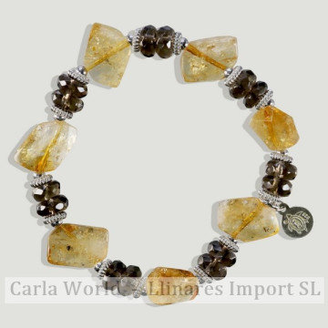 SKADE Silver Bracelet. Citrine and Smoky Quartz.