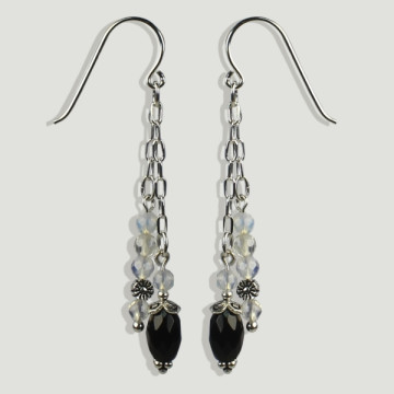 Silver SKADE earrings. Opal and Onyx.