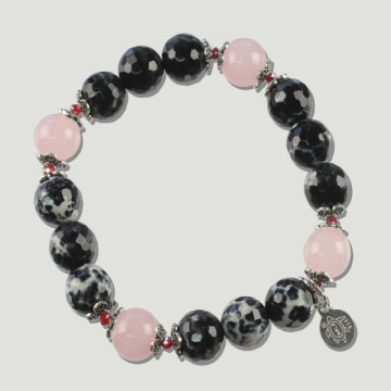 Pulsera SKADE Plata. Ágata Fuego, Cuarzo Rosa y Cristal. 