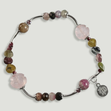 SKADE Silver Bracelet. Tourmaline and flower rose quartz.
