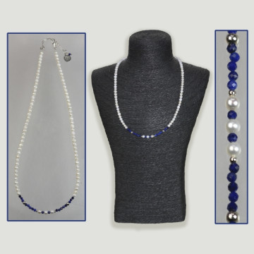 Collier en argent SKADE. Lapis-lazuli et rivière de perles.