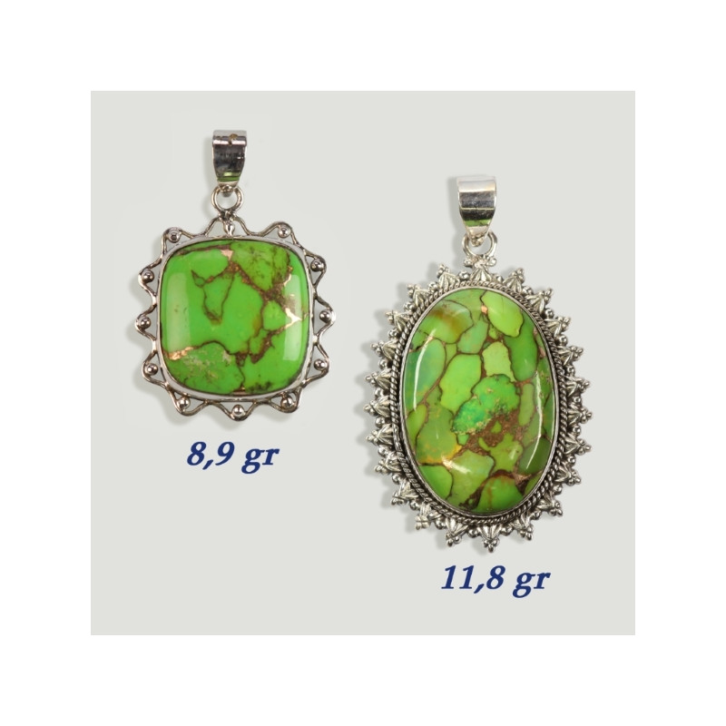 Silver Turquoise cabochon pendant with green Pyrite. From 8.9gr. (PRICE PER GRAM) Silver Turquoise cabochon pendant with green Pyrite. From 8.9gr. (PRICE PER GRAM)