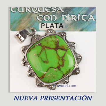 Colgante cabujón Plata Turquesa con Pirita verde. A partir 8,9gr. (PRECIO POR GRAMO)