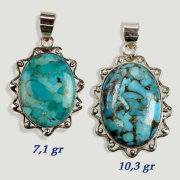 Silver Turquoise cabochon pendant with light blue Pyrite. From 7gr. (PRICE PER GRAM)