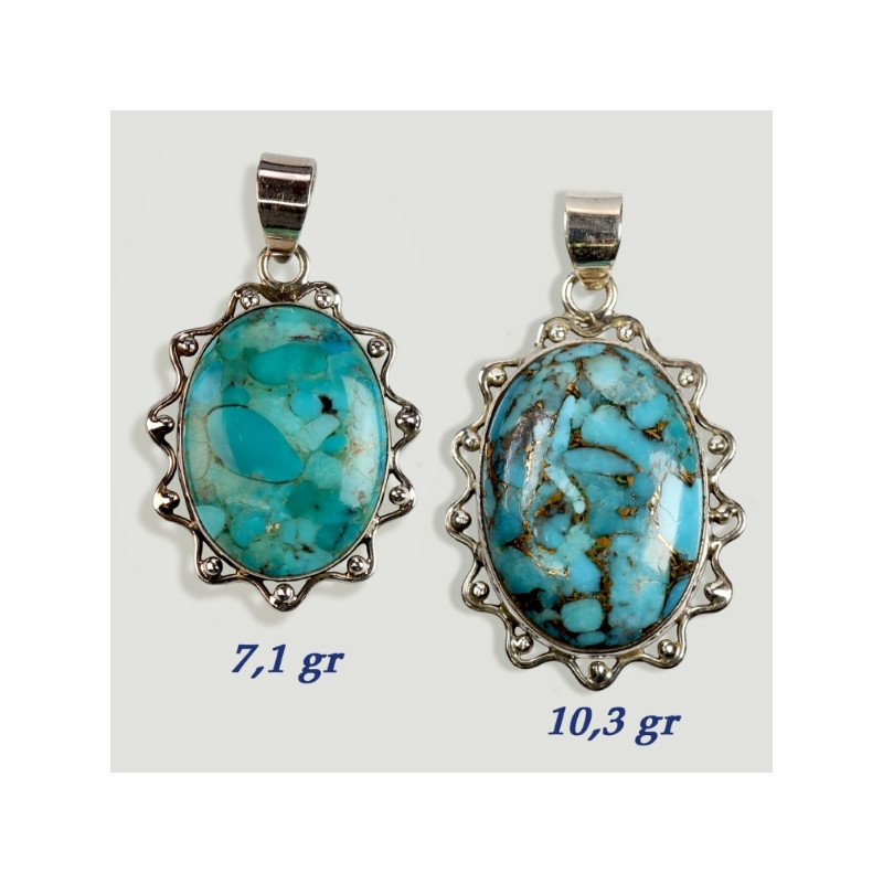 Silver Turquoise cabochon pendant with light blue Pyrite. From 7gr. (PRICE PER GRAM) Silver Turquoise cabochon pendant with light blue Pyrite. From 7gr. (PRICE PER GRAM)