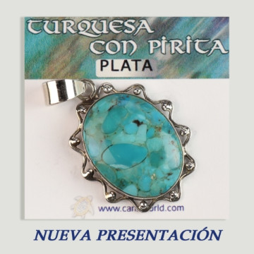 Pendentif cabochon en argent turquoise avec pyrite bleu clair. A partir de 7gr. (PRIX AU GRAMME)
