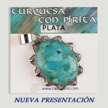 Pingente cabochão prata turquesa com pirita azul claro. A partir de 7gr. (PREÇO POR GRAMA)