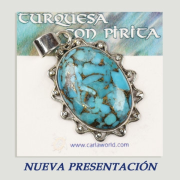 Pingente cabochão prata turquesa com pirita azul claro. A partir de 7gr. (PREÇO POR GRAMA)