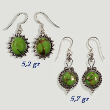 Brincos cabochão em Prata Turquesa com Pirita Verde. A partir de 3gr. (PREÇO POR GRAMA)