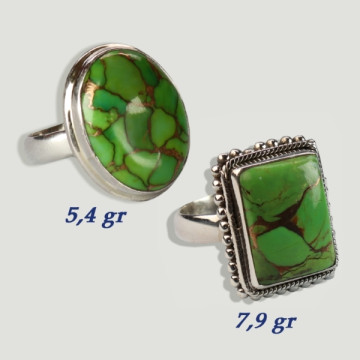 Bague cabochon en argent turquoise avec pyrite verte. A partir de 5gr. (PRIX AU GRAMME)