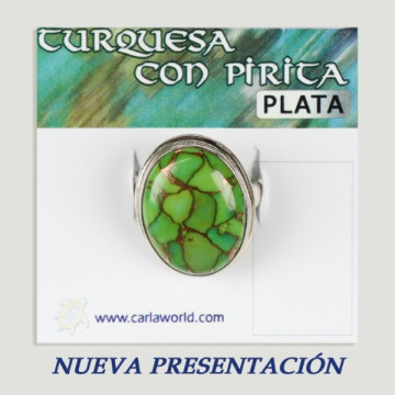 Anillo cabujón Plata Turquesa con Pirita verde. A partir 5gr. (PRECIO POR GRAMO)